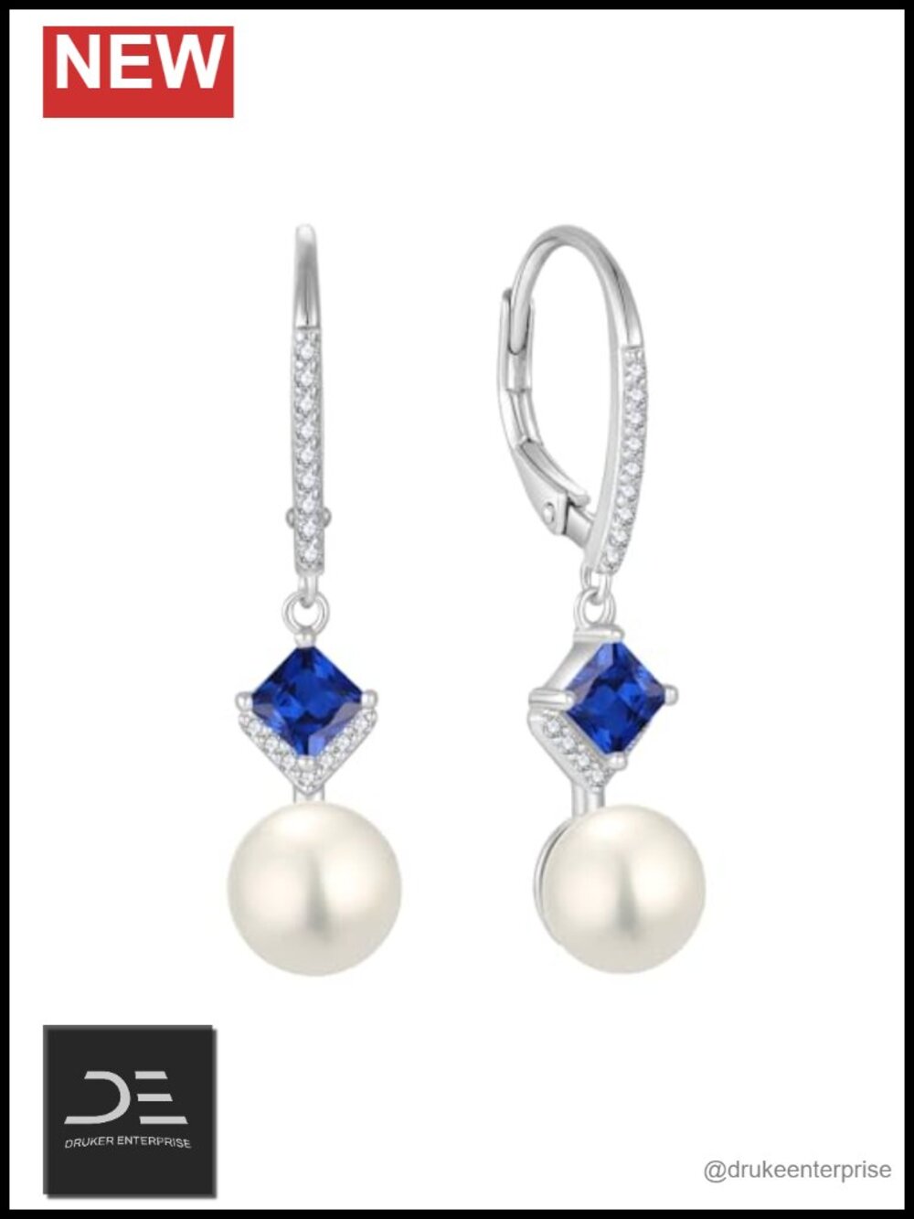 8mm Freshwater Pearl Leverback Earrings Rhodium Plated Cubic Zirconia